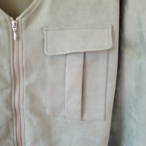 SUEDE Jade Green Wide Long Sleeve V Neck Waist Tie Jacket - Picture 5 of 10